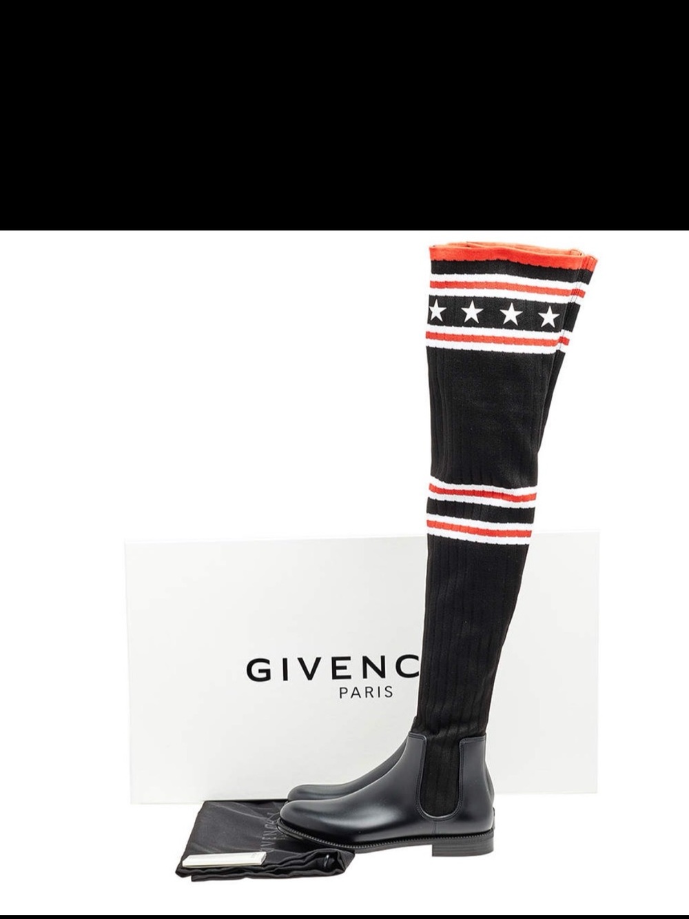 Givenchy Black Leather Chukka Sock Boots with Red & White Star Trim